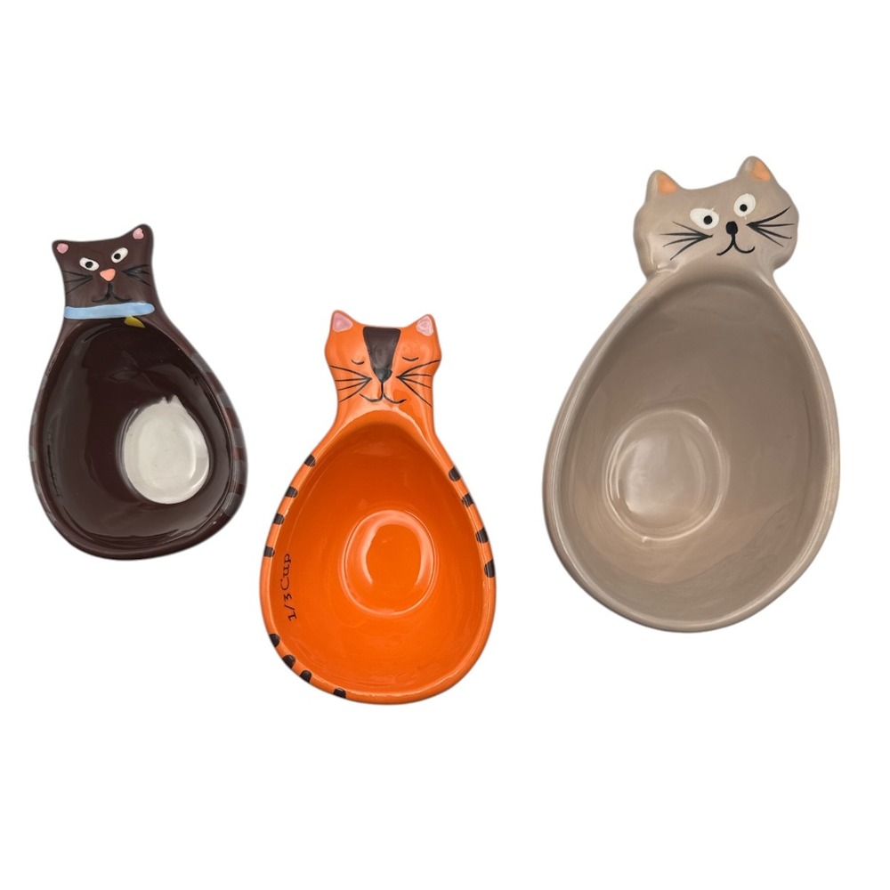 Kitty Cat Measuring Cups Set of 3 Nesting Ceramic Cute Stackable Dishwasher Safe